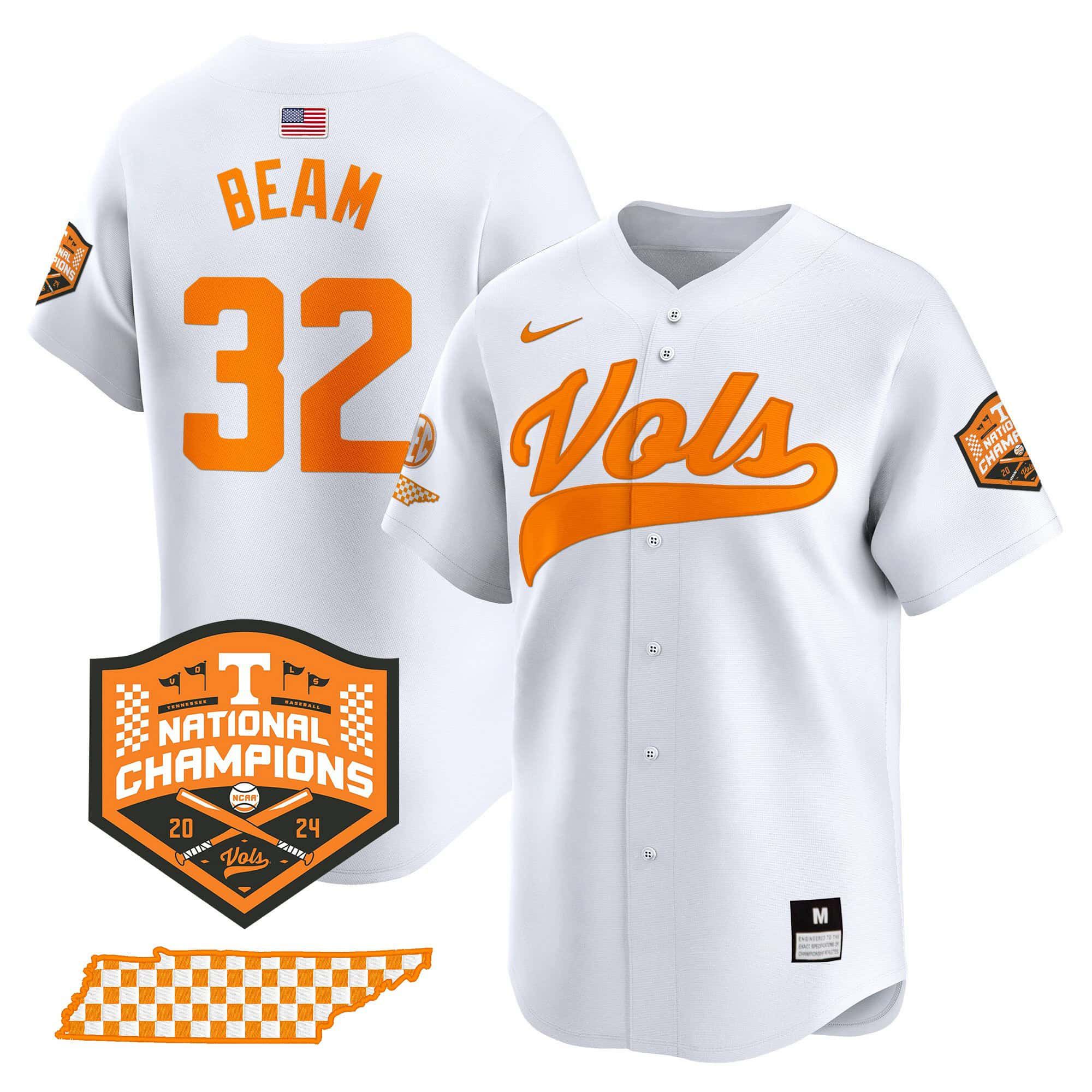 Men Tennessee Volunteers #32 Beam White 2024 Nike Champions Vapor Premier Limited NCAA Jersey